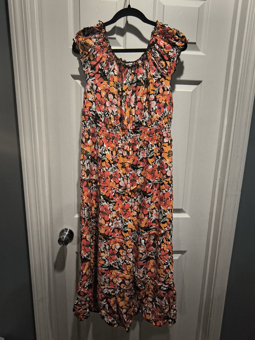Kindred Floral Maxi Dress in Orange & Yellow, Tads Of Black & Army Green, White